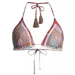 Aurum Halter Neck Geometric Triangle Bikini Top Tassel Tie Padded Size 6 New